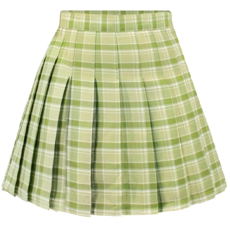 DAZCOS US Size Plaid Skirt for Women with Shorts Casual High Waist Pleated Mini Skater Skirts - Image 1